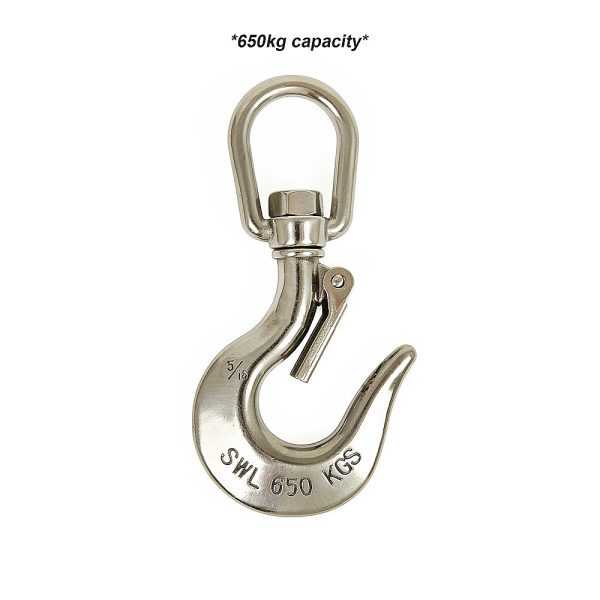 304 Stainless Steel Swivel Lift Clevis Chain Crane Hook with Safety Lock 650kg