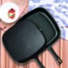 23.5cm Square Ribbed Cast Iron Frying Pan Skillet Steak Sizzle Platter with Handle – 2