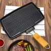 20.5cm Rectangular Cast Iron Griddle Grill Frying Pan with Folding Wooden Handle – 2