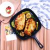 23.5cm Square Ribbed Cast Iron Frying Pan Skillet Steak Sizzle Platter with Handle – 1