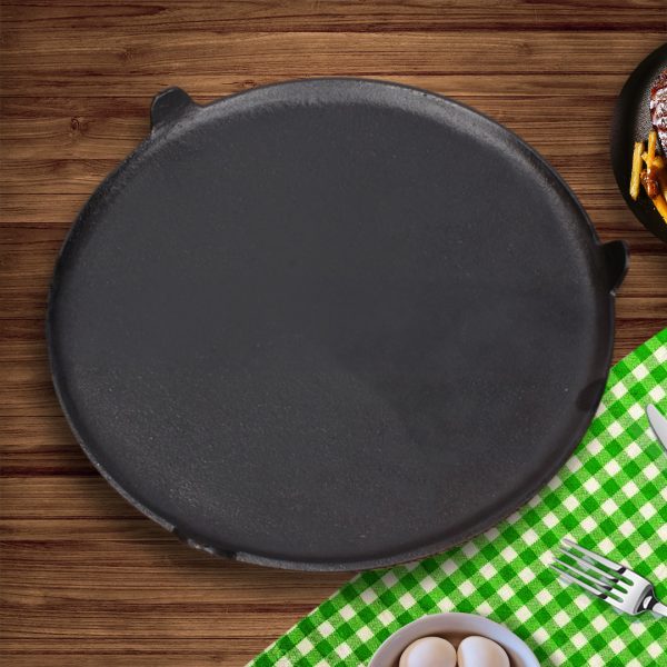 33CM Reversible Round Cast Iron Crepes Pan Baking Cookie Pancake Pizza Bakeware – 2