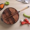 31cm Commercial Cast Iron Wok FryPan Fry Pan with Wooden Lid – 1