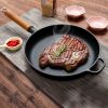 Round Cast Iron Frying Pan Skillet Steak Sizzle Platter with Helper Handle