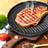 28cm Ribbed Cast Iron Frying Pan Skillet Coating Steak Sizzle Platter – 1