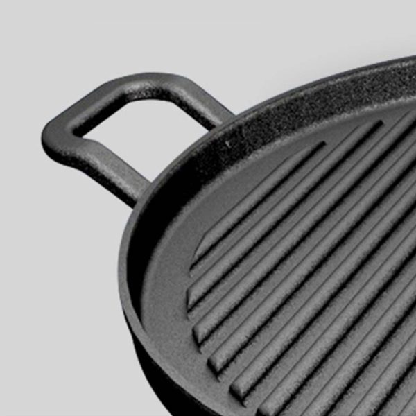 30cm Ribbed Cast Iron Frying Pan Skillet Coating Steak Sizzle Platter – 2