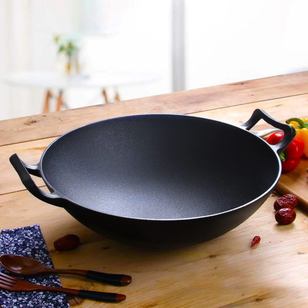 32cm Commercial Cast Iron Wok FryPan Fry Pan with Double Handle – 1