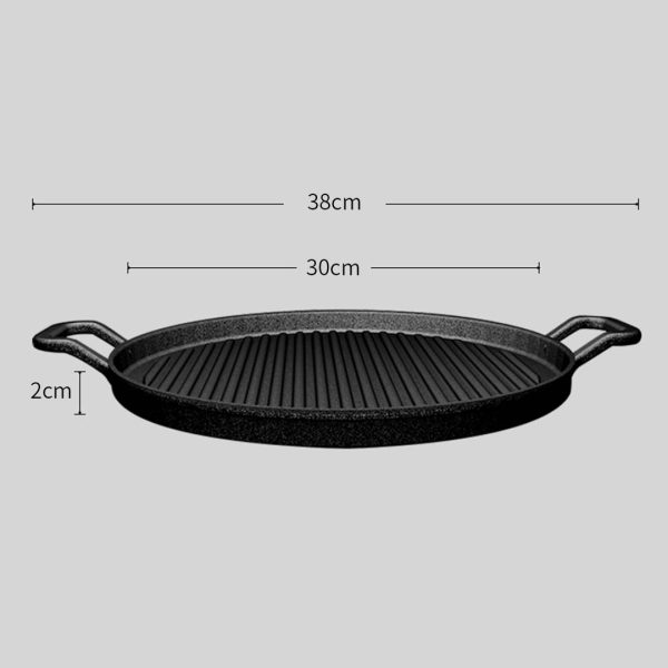 30cm Ribbed Cast Iron Frying Pan Skillet Coating Steak Sizzle Platter – 1