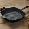 26cm Square Ribbed Cast Iron Frying Pan Skillet Steak Sizzle Platter with Handle – 2