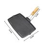 20.5cm Rectangular Cast Iron Griddle Grill Frying Pan with Folding Wooden Handle – 1