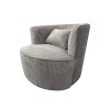Arm Chair Grey Fabric Upholstery Stripe Design Wooden Structure Rotating Metal Chassis
