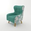 Armchair High back Lounge Accent Chair Designer Printed Fabric with Wooden Leg