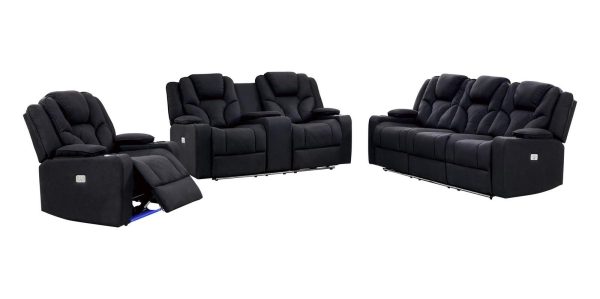 3+2+1 Seater Electric Recliner Stylish Rhino Fabric Black Lounge Armchair with LED Features
