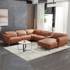 Corner Sofa Chaise Premium Genuine Leather Power Slide Right Chaise Cup-Holder Charging Point