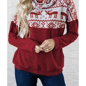 Azura Exchange Christmas Elk Print Cowl Neck Knit Top