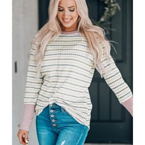Azura Exchange Colorblock Buttoned Cuff Long Sleeve Blouse - S