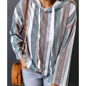 Azura Exchange Striped Textured Knit Hoodie
