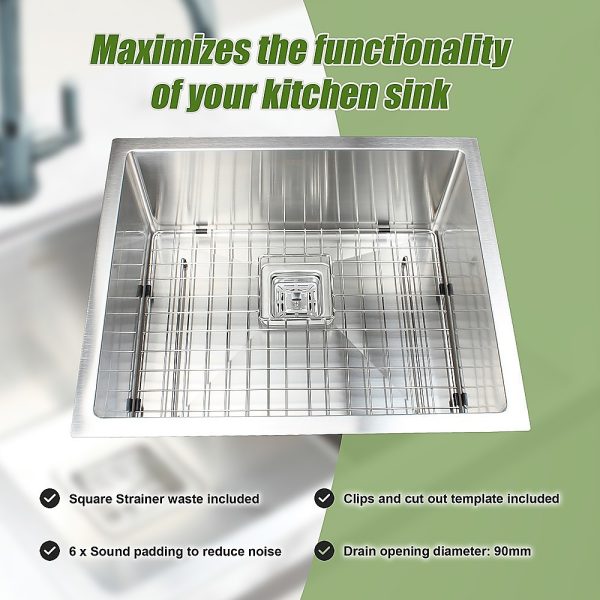 Handmade 1.5mm Stainless Steel Undermount / Topmount Kitchen Sink with Square Waste – 430 x 455 mm