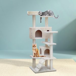 Cat Tree 134cm Trees Scratching Post Scratcher Tower Condo House Furniture Wood – Beige