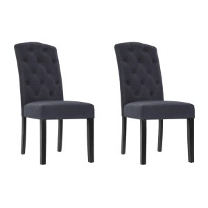 Dining Chairs Set of 2 Linen Parsons Chair Dark Grey