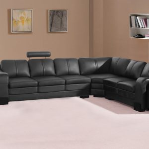 Rudall Lounge Set Luxurious 6 Seater Faux Leather Corner Sofa Living Room Couch in Black with 2x Ottomans