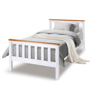 Kingston Slumber Single Wooden Bed Frame Base White Timber Kids Adults Modern Bedroom Furniture