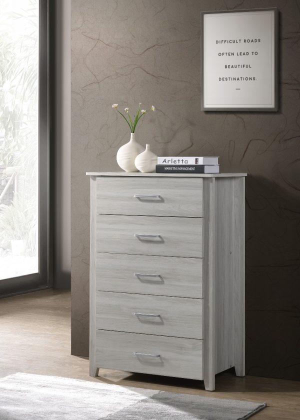 5 Chest Of Drawers Tallboy In White Oak