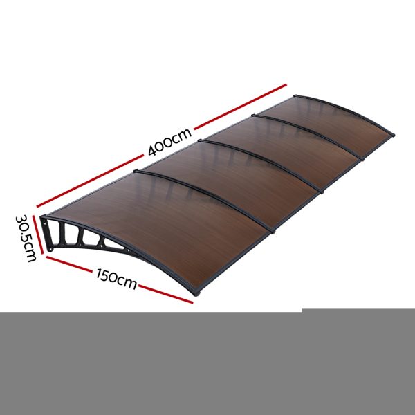 Window Door Awning Door Canopy Outdoor Patio Sun Shield DIY – 1.5×4 m, Brown and Black