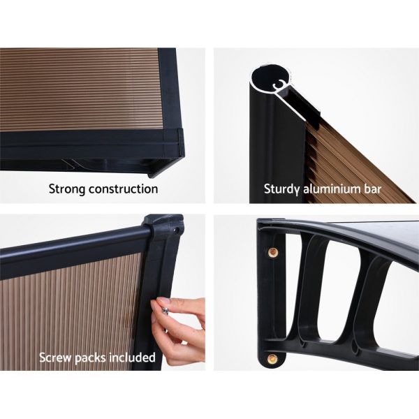 Window Door Awning Door Canopy Outdoor Patio Sun Shield DIY – 1.5×4 m, Brown and Black