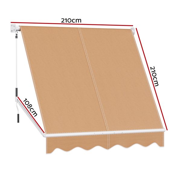 Window Fixed Pivot Arm Awning Outdoor Retractable Canopy 2.1X2.1M Beige