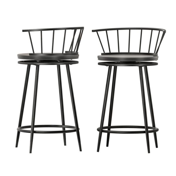 2x Bar Stools Swivel Metal Chairs