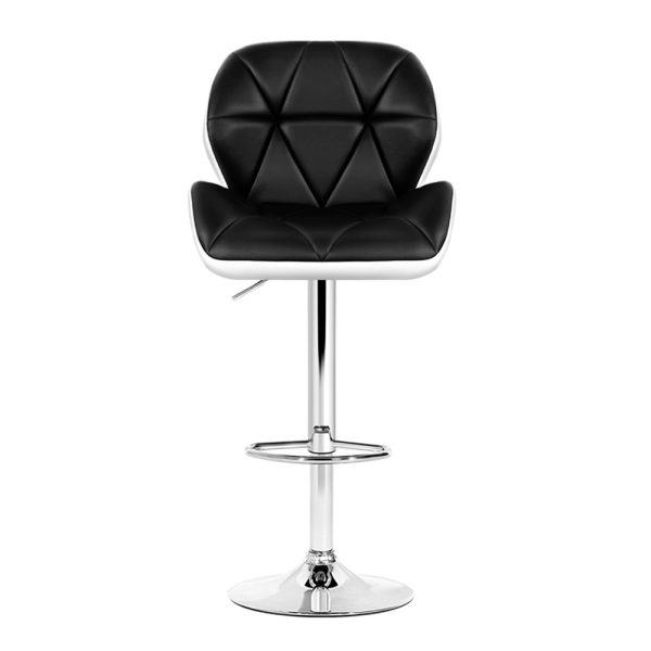 2x Bar Stools Gas Lift Padded Leather Black & White