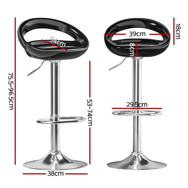 2x Bar Stools Gas Lift Plastic Seat Black