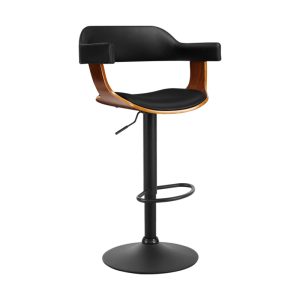 Bar Stools Gas Lift Leather w/Armrest All Black