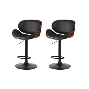 Bar Stools Kitchen Leather Barstools Swivel Gas Lift Chairs Black x2