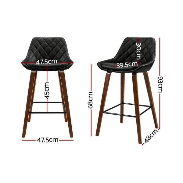 2x Bar Stools PU Seat Wooden