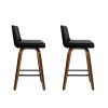 2x Bar Stools Swivel Leather Padded Wooden