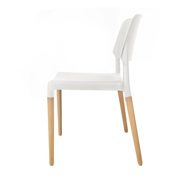 Dining Chairs Set of 4 Plastic Wooden Stackable White