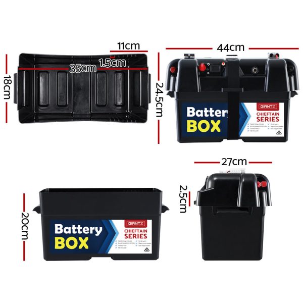 Battery Box 12V Camping Portable Deep Cycle AGM Universal Large USB Cig – 43x28x25 cm