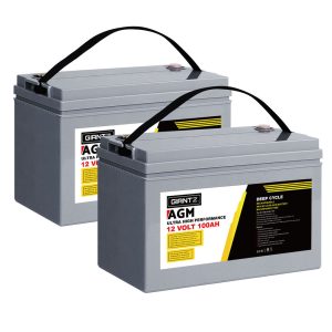 AGM Deep Cycle Battery 12V 100Ah x2 Box Portable Solar Caravan Camping