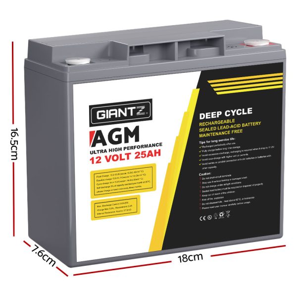 AGM Deep Cycle Battery 12V 25Ah Box Portable Solar Caravan Camping