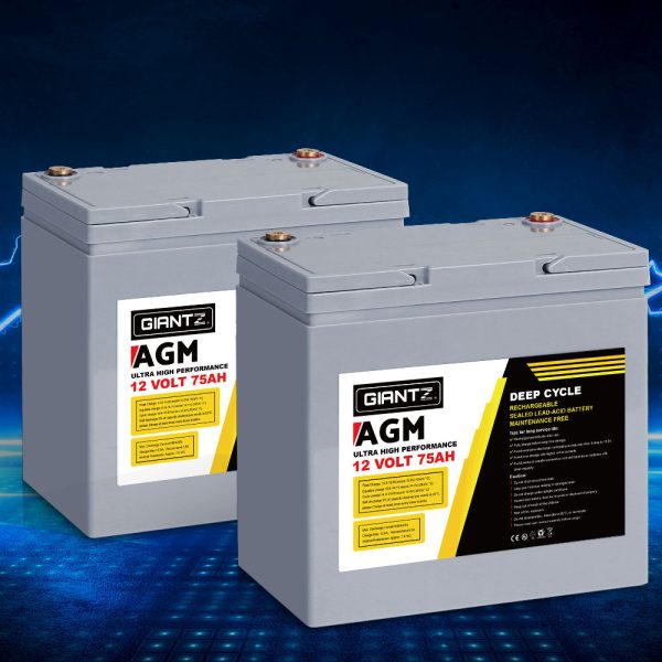 AGM Deep Cycle Battery 12V 75Ah x2 Box Portable Solar Caravan Camping