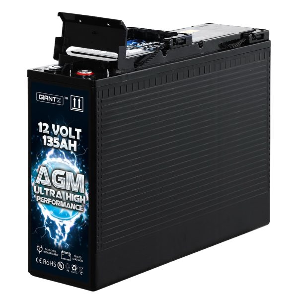 AGM Deep Cycle Battery 12V 135Ah Slim Box Portable Solar Caravan Camping