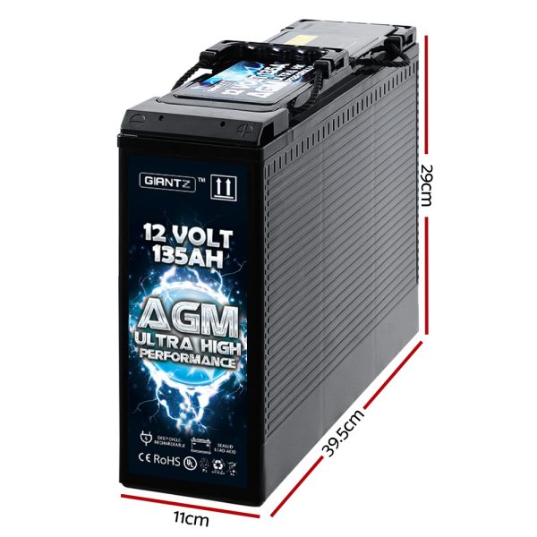 AGM Deep Cycle Battery 12V 135Ah Slim Box Portable Solar Caravan Camping