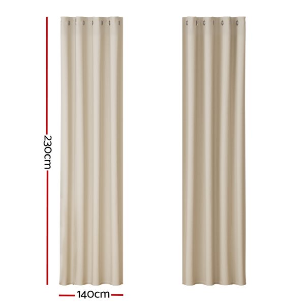 2X Blockout Curtains Blackout Window Curtain Eyelet – 140×230 cm, Beige