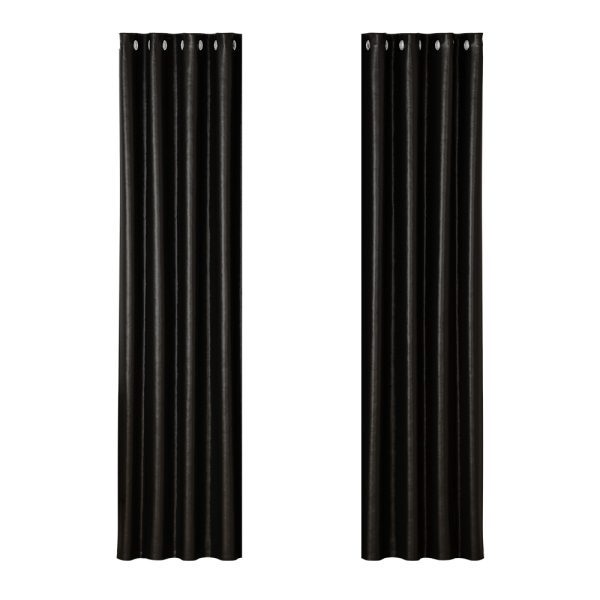 2X Blockout Curtains Blackout Window Curtain Eyelet – 140×230 cm, Black