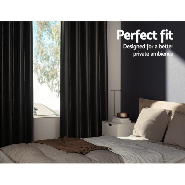 2X Blockout Curtains Blackout Window Curtain Eyelet – 140×230 cm, Black