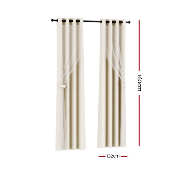 2X 132x160cm Blockout Sheer Curtains Beige