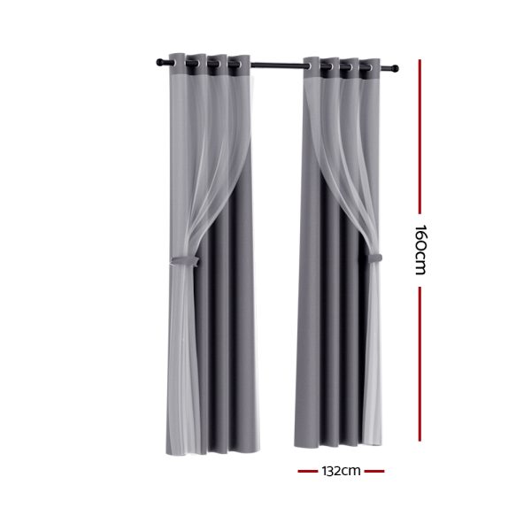 2X 132x160cm Blockout Sheer Curtains Charcoal