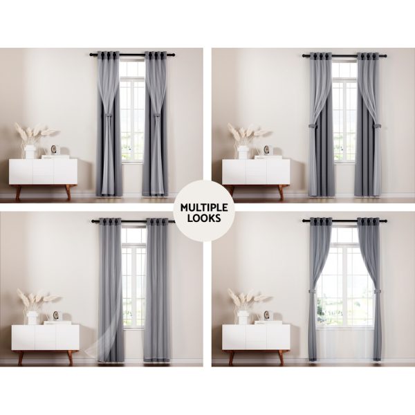 2X 132x160cm Blockout Sheer Curtains Charcoal