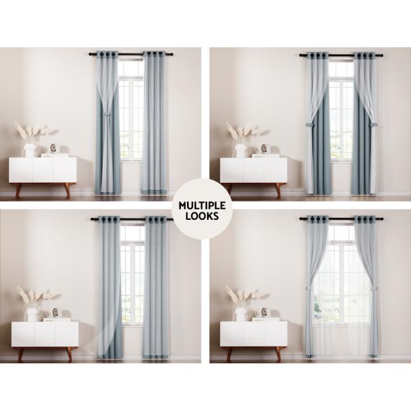 2X 132x160cm Blockout Sheer Curtains Light Grey